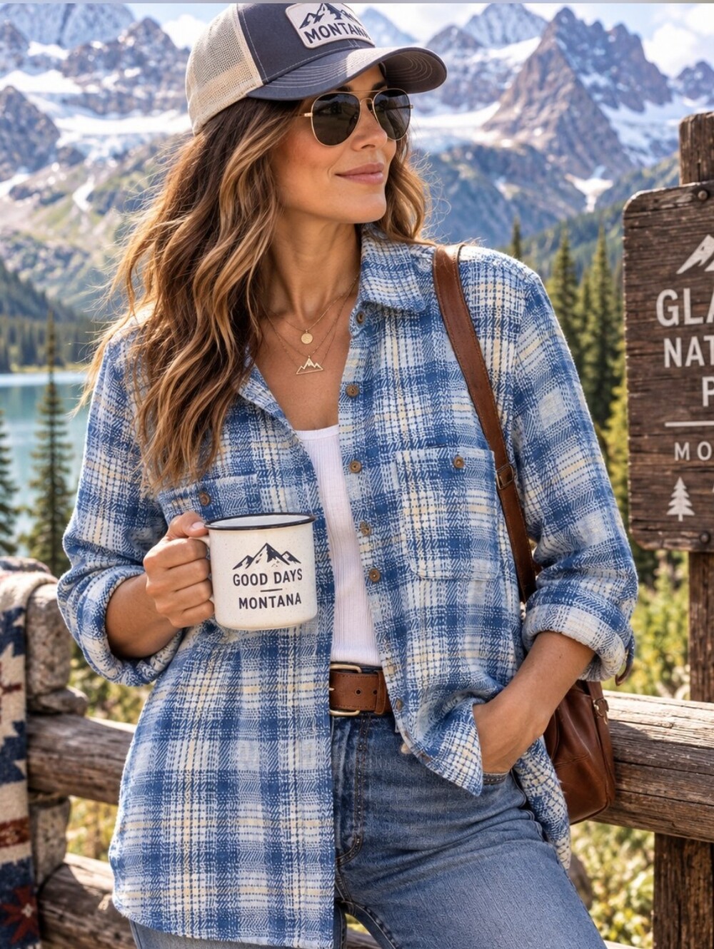 Lands’ End 1X Skyway Blue Plaid Button Down Stretch Shirt NWT